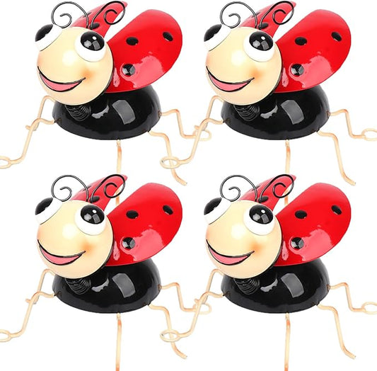 Cruis Cuka Metal Yard Art Garden Decor for Outside Cute Red Ladybugs Lawn Patio Ornaments Backyard Decorations Garden Gifts for Mom - Set of 4