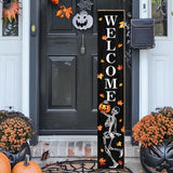 Funny Skull Porch Sign Halloween Skeleton Welcome Sign for Patio, Fall Decorations Wooden Front Door Signs Outdoor Pumpkin Standing Yard Sign Seasonal Vertical Signs for Holiday Wall Party Decor