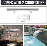 Pool Waterfall Fountains, Stainless Steel Rectangular Pool Waterfall Spillway with Pipe Connector for Indoor/Outdoor Decorative (23.6 Inch)