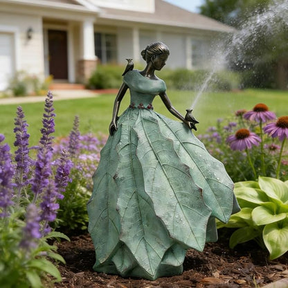 DiliComing Fairy Garden Statue Home Decoration - Outdoor Statue Table Decor for Living Room Garden Maiden Bookshelf Decor Xmas Resin Holly Leaves Maiden Green