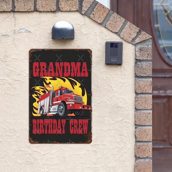 patio wall decor Grandma Birthday Crew Fires metal sign Farm Fence Rustic Wall Decor for Home,Yard,Office,Garage,Farmhouse,Kitchen,or Man Cave 8X12inch