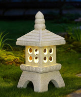 Nacome Solar Pagoda Garden Statues:15.7 inches Outdoor Waterproof Resin Zen Decor for Landscape Balcony Patio Porch Yard Ornament(Gray)