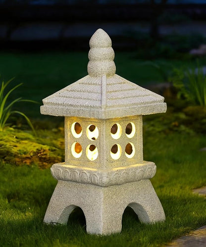 Nacome Solar Pagoda Garden Statues:15.7 inches Outdoor Waterproof Resin Zen Decor for Landscape Balcony Patio Porch Yard Ornament(Gray)