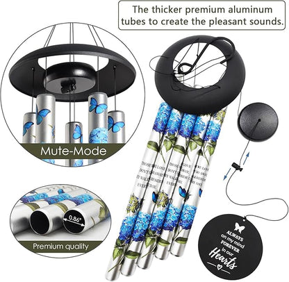 Blue Hydrangea Wind Chimes for Outside,Memorial Wind Chimes for Loss of Loved One Mother Father,Memorial Gifts,Sympathy Gift Baskets & Bereavement Gift idea,Wind Chime in Memory of a Loved One Mom