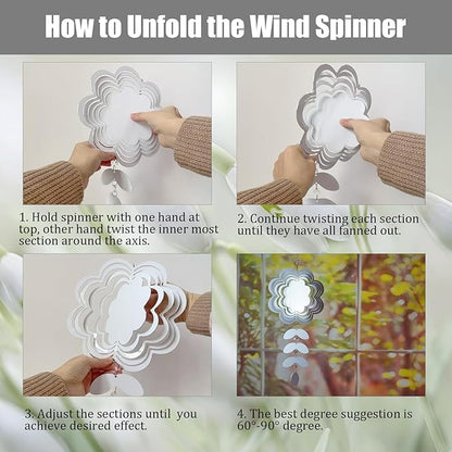4Pack 10inch Sublimation Wind Spinner Blanks 3D Aluminum Metal Wind Sculpture Kinetic Spinners for Yard and Garden Indoor Art Ornaments Hanging Decoration (Leaf Branch Flower)