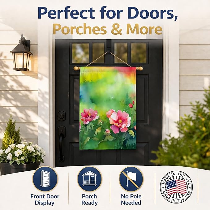 Caroline's Treasures Iowa Wild Prairie Roses in Watercolor House Flag Large Porch Sleeve Pole Decorative Outside Yard Banner Artwork Wall Hanging, Polyester, House Size, Multicolor