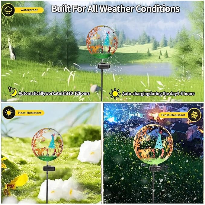 Solar Powered Squirrel elf Light, Garden Decoration forging Iron Art Beautiful Squirrel and elf Ground lamp, Wireless Dusk to Dawn LED Landscape Light Waterproof.