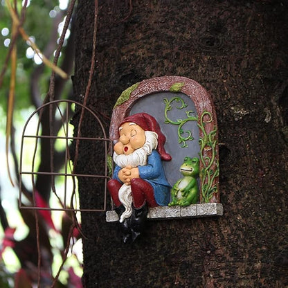 Outdoor Statues Elf Out The Door Tree Hugger, Yard Decorations Tree Sculpture, Gnome Statues, Peeker Yard Art Ornaments, Patio Lawn Porch Decoration Figurines
