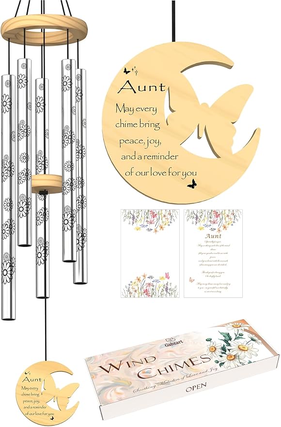 Aunt Gifts, Birthday Gifts for Aunt from Niece Nephew, 32" Butterfly Daisy Modern Wind Chimes, Best Aunts Ever Gift for Women Birthday Mother's Day, Garden Home Decor (for Aunt)