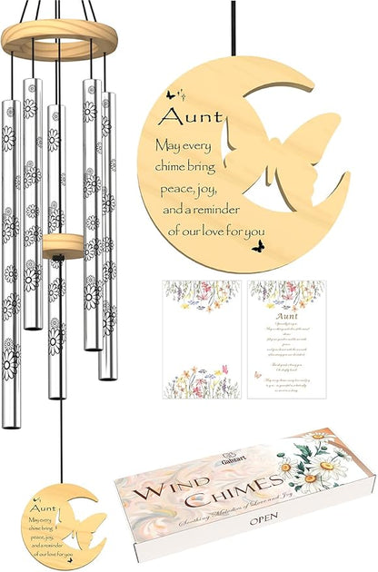 Aunt Gifts, Birthday Gifts for Aunt from Niece Nephew, 32" Butterfly Daisy Modern Wind Chimes, Best Aunts Ever Gift for Women Birthday Mother's Day, Garden Home Decor (for Aunt)