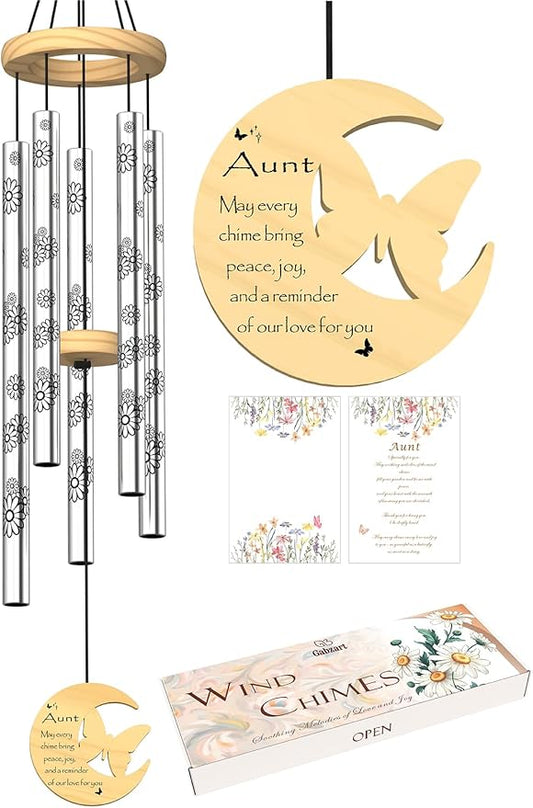 Aunt Gifts, Birthday Gifts for Aunt from Niece Nephew, 32" Butterfly Daisy Modern Wind Chimes, Best Aunts Ever Gift for Women Birthday Mother's Day, Garden Home Decor (for Aunt)