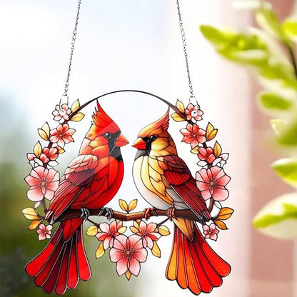 Acrylic Window Hanging Cardinal Suncatcher Decor,Red Bird Suncatcher Panel Outdoor Wall Art Stained Panel Hangings Gift for Home Garden Ornament for Birds Lover