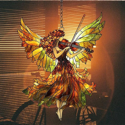 Music Angel Acrylic Suncatcher Stained Glass Effect Window Car Hanging Christmas Ornament Indoor Outdoor Decor Garden Sun Catcher Panel for Angel Lover for Women Mom Grandma