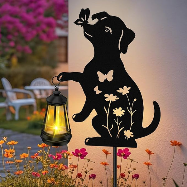 ZFNN Solar Garden Statues Dog Decor - Outdoor Metal Lantern Silhouette Stake, Waterproof Solar Lights for Yard Patio Lawn Pathway Art Decoration, Unique Gardening Gifts for Women Mom Dog Lovers