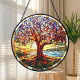 Funoasis Stained Glass Window Hanging 6.3 Inches Suncatcher - The Tree of Life Shines Brightly in The Sunlight Ornaments Sun Catcher Home Decor Women Birthday
