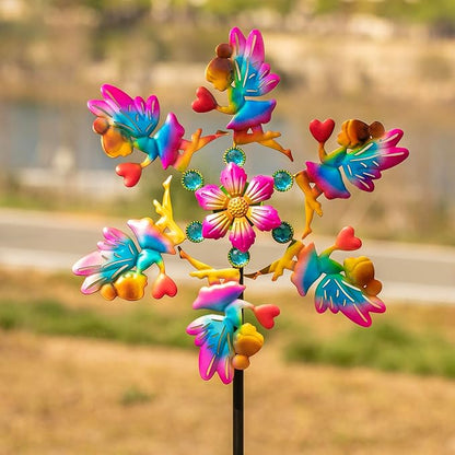 44" Flower Fairy Garden Wind Spinners - Metal Outdoor Stakes Kinetic Wind Spinner Windmills Decor, Wind Sculpture Yard Art Decorations for Patio, Lawn & Garden