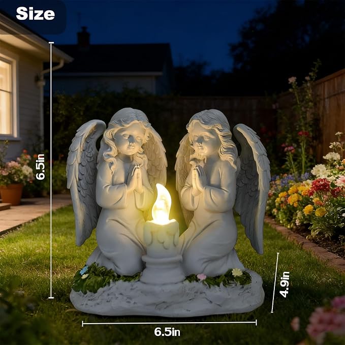 Solar Angel Garden Statue Outdoor, Praying Angel Statues Solar Figurine Lights Outdoor Waterproof, Resin Angel Sculpture for Garden Yard Lawn Grave Cemetery Decor, Gift for Mom Grandma Women (Praying)