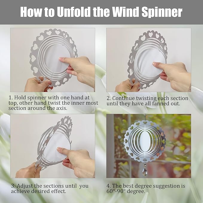 4Pack 10inch Sublimation Wind Spinner Blanks 3D Aluminum Metal Wind Sculpture Kinetic Spinners for Yard and Garden Indoor Art Ornaments Hanging Decoration (Heart Lace Round)