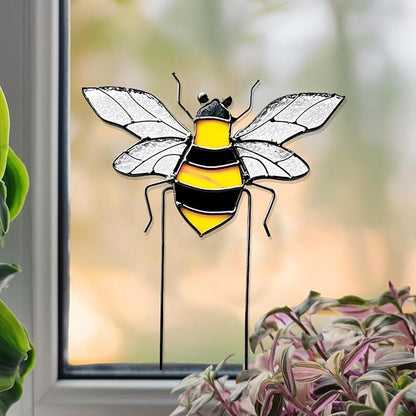 Bee Garden Stake Decor, Stained Glass Indoor Window Suncatcher Home Decor Yard Art Ornaments Gifts for Bee Lover Mom Teacher Indoor Outdoor Lawn Pathway Patio Plant Pot Flower Bed