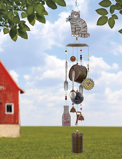 Sunset Vista Designs Farm Cat Metal Wind Chime Galvanized