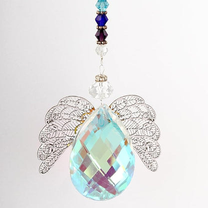 Rainbow Crystal Suncatcher,Angel Suncatcher with Large Wings in The Drop Shape,Guardian Angel for Car