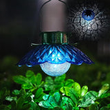 XUWEN Solar Lights Outdoor Waterproof - Blue Solar Flower Light with Crackle Globe Glass Light, Hanging Lanterns Decorative Outdoor for Yard Walkway Lawn Fence,Christmas Housewarming Gifts for Women.