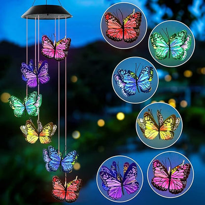 Wind Chimes for Outside, AVEKI Butterfly Solar Wind Chime Waterproof LED Color-Changing Wind Chimes Solar Powered Lights for Home Garden Christmas Decoration Gifts…