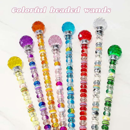 255Pcs Fairy Wand Garden Stake Beads Kits with 225 Large Hole Beads, 12IN Beaded Garden Stakes Kit for Different Holidays, Fairy Garden Accessories Outdoor Kit, Beadable Items (Crystal Ball)