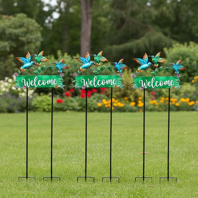 41.7inch Hummingbird Garden Stake for Yard, Lawn, Pathway, Hummingbird Outdoor Decor with Metal Welcome Yard Sign for Grandma's Garden Lawn Art Decorations