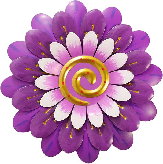 Metal Flowers Wall Decor Indoor Outdoor Metal Wall Art for Home Farmhouse Living Room Bedroom Bathroom Garden Decorations - Purple
