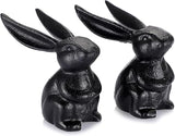 OwnMy 2 Cast Iron Bunny Figurines Outdoor Rabbit Statues for Garden Patio Home Decors, 3.7" Hollow Carved Cute Bunny Statue Vintage Long-Eared Rabbit Ornaments Paperweights for Office Table Decors
