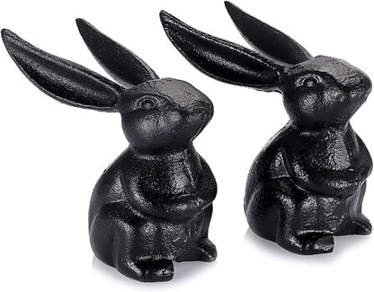 OwnMy 2 Cast Iron Bunny Figurines Outdoor Rabbit Statues for Garden Patio Home Decors, 3.7" Hollow Carved Cute Bunny Statue Vintage Long-Eared Rabbit Ornaments Paperweights for Office Table Decors