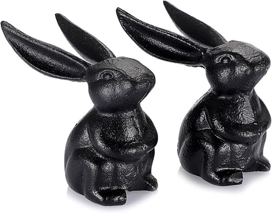 OwnMy 2 Cast Iron Bunny Figurines Outdoor Rabbit Statues for Garden Patio Home Decors, 3.7" Hollow Carved Cute Bunny Statue Vintage Long-Eared Rabbit Ornaments Paperweights for Office Table Decors