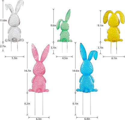 Joliyoou Easter Yard Signs, Set of 5 Metal Easter Bunny Stakes, Assorted Colorful Standing Rabbits Stake for Front Door Spring Lawn Garden Holiday Outdoor Decorations