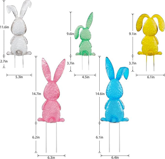 Joliyoou Easter Yard Signs, Set of 5 Metal Easter Bunny Stakes, Assorted Colorful Standing Rabbits Stake for Front Door Spring Lawn Garden Holiday Outdoor Decorations