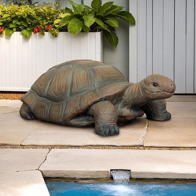 Concrete Garden Tortoise Statues - 34.2" Tortoise Statue Home Decor, Yard Outdoor Statue for Home and Garden Decor, Brown