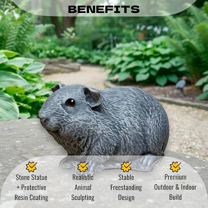 OLOMA Outdoor Indoor Guinea Pig Garden Sculpture Heavy Concrete Figurine with Resin Sealed Finish Weather Resistant Decorative Accent for Landscape Yard Walkway