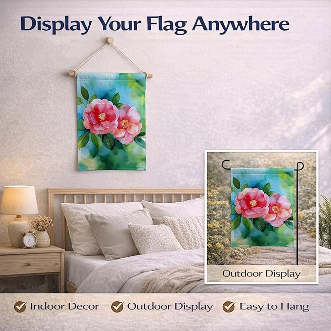 Caroline's Treasures Alabama Camellia in Watercolor Garden Flag Mailbox Flag Decorative Yard Flag Banner Outside Patio Artwork Yard Flower Beds, Garden Size, Multicolor