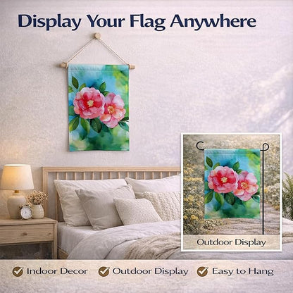 Caroline's Treasures Alabama Camellia in Watercolor Garden Flag Mailbox Flag Decorative Yard Flag Banner Outside Patio Artwork Yard Flower Beds, Garden Size, Multicolor