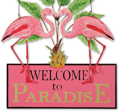 Sunset Vista Designs Kathy Hatch Pretty in Pink Flamingo Welcome to Paradise Sign, 14 by 10-Inch