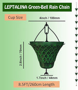 8.5FT Bell Iron Rain Chains for Gutter and Rain Barrel, Rust-Resistant Plated Garden Décor for Downspout, Bonus Rain Chain Gutter Adapter (Antique-Green)