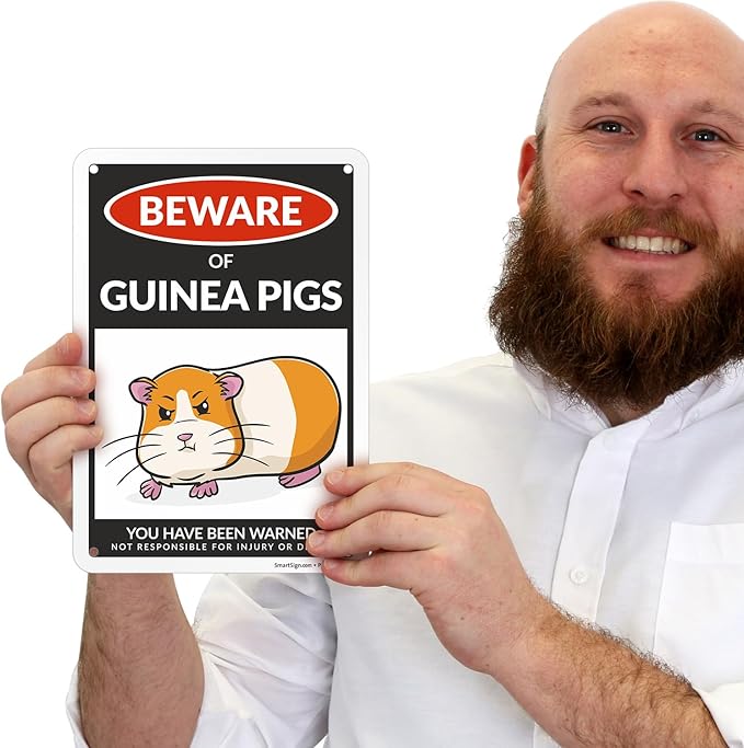 SmartSign Funny Beware Of Guinea Pigs Warning Sign - 10"x7", 40 mil Laminated Rust-free Aluminum - Metal Signs for Wall Decor, Outdoors, Patio, Cafe - Guinea Pigs Theme Gag Gift, Made in USA