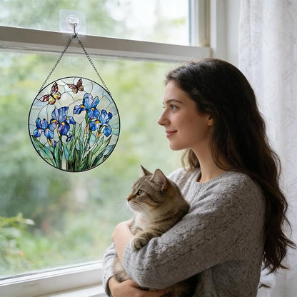 7.87" Sun Catchers Indoor Window,Butterfly Stained Glass Window Hanging, Window Suncatcher Hanging Ornaments Wall Art, Hand-Painted Glass Panel Home Decor (Butterfly B)
