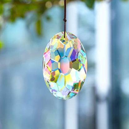 AB Coating Hanging Window Crystal Prism Suncatcher Rainbow Maker Glass Hanging Pendant Ornaments for Home Garden Ornament for Christmas Tree (89mm,3.5inch)