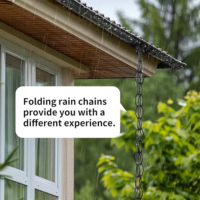 Generic 16.5 FT Matte Black Rain Chain with Hooks - Rain Chains for Outside - Adjustable Rain Catcher Chains with Bell for Eaves Drainage - Easy Install (Black), YL001
