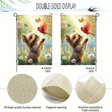 Spring Summer Garden Flags for Outside 12x18 Double Sided, Small Burlap Yorkie Dog Cardinal Floral Garden Flag Spring Summer Outdoor Yard Decorations