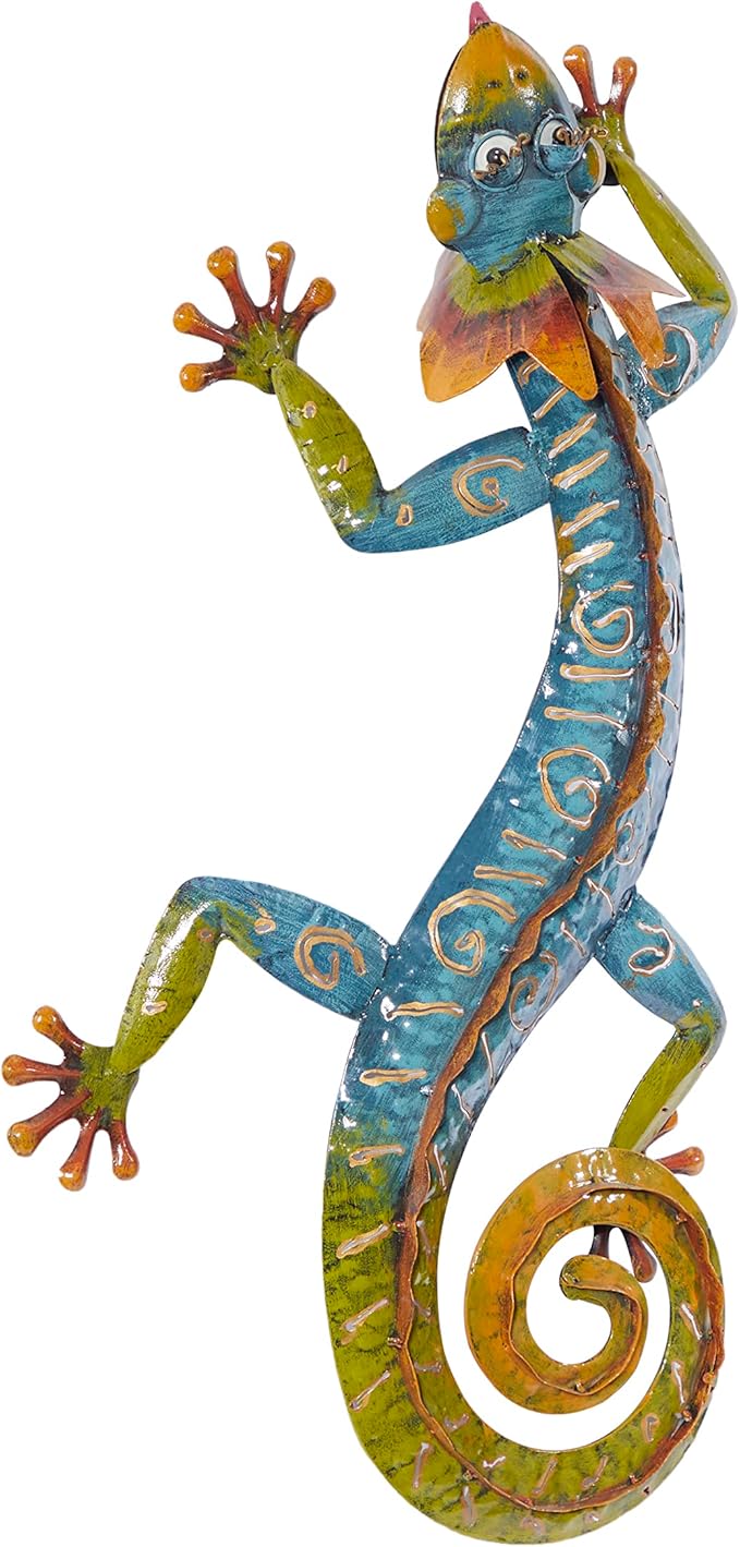 Deco 79 Metal Lizard Home Wall Decor Indoor Outdoor Wall Sculpture, Wall Art 15" x 5" x 29", Multi Colored