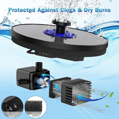 SZMP 3.5W Upgraded Glass Panel Solar Fountain with RGB Night Show, Anti-Drift Fixer & 7 Nozzles, Strong Floating Bird Bath Fountain for Garden, Pond, Outdoor (Black)