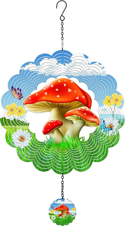 J-Fly Hanging Outdoor Garden Decor, Colorful Red Mushroom Wind Spinners, Ornaments Kinetic Yard Art, Unique Gifts for Women
