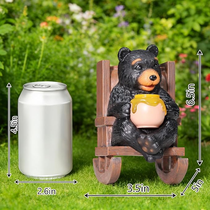 Solar Garden Statues Black Bear Decor Resin Bear Statues Outdoor with Solar Light Animal Figurine for Outside Yard Lawn and Patio Decorations Gardening Gifts for Women 3.5 * 5.5 * 6.25 Inch